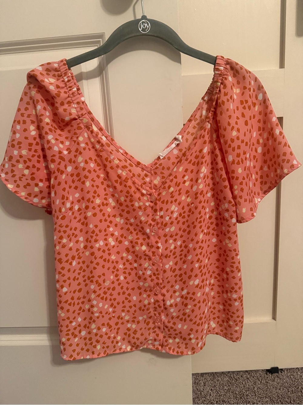 Lightweight Orange Printed Short-Sleeve V-Neck Top